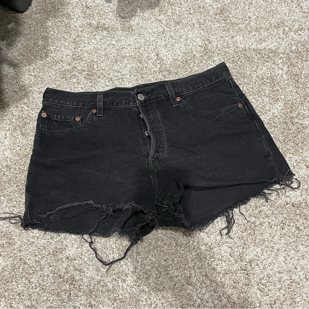 Black Distressed Denim Shorts